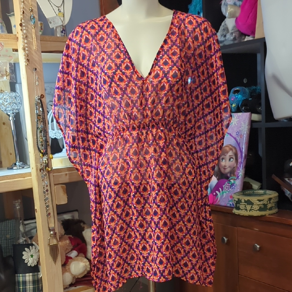 Old Navy Women's Swim Tunic in Vibrant Orange and Purple